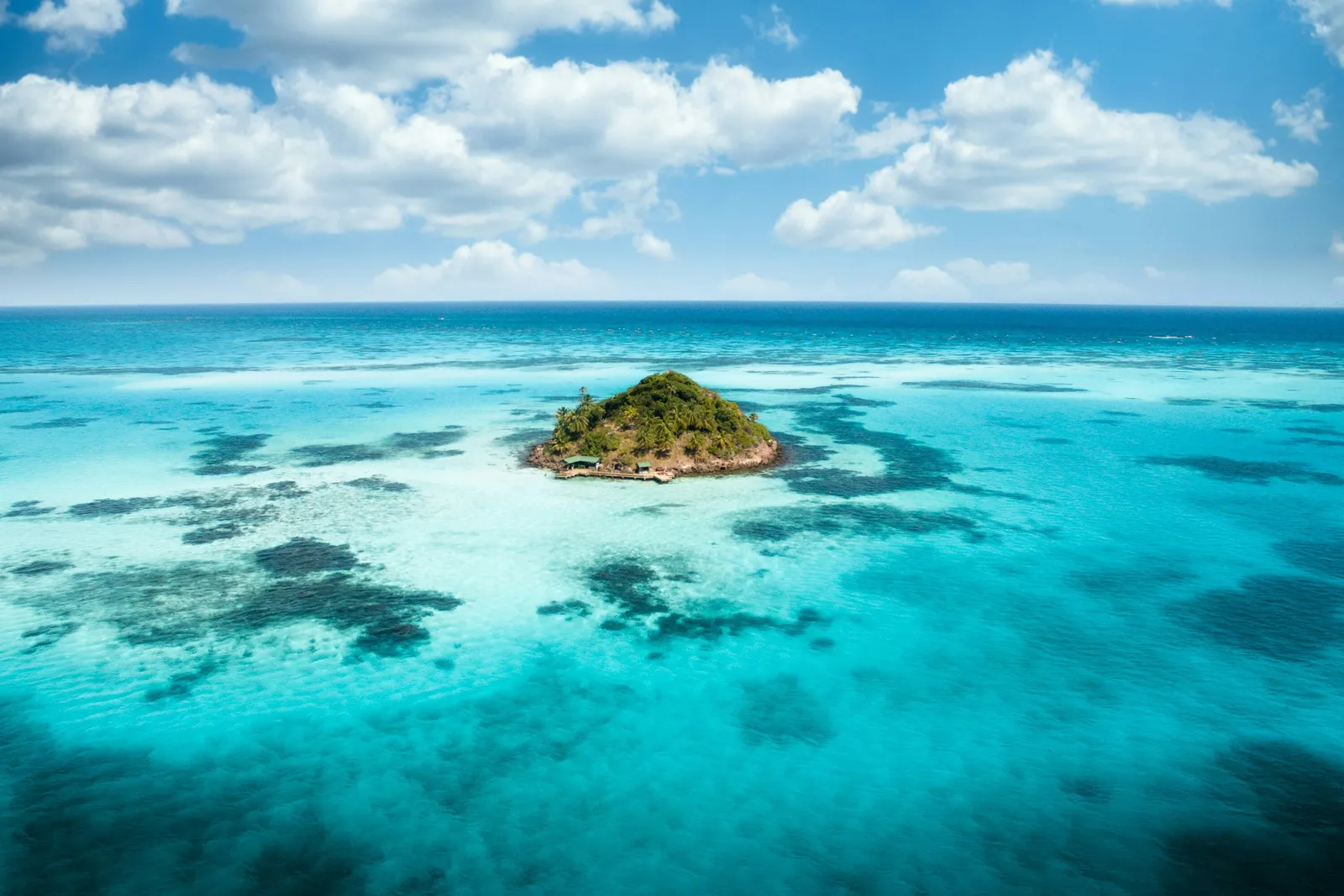 Aerial view of a remote island in the Rosario archipelago, Colombia
